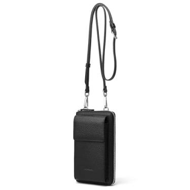 Imagem de DORIS&JACKY Pequena bolsa transversal de couro para mulheres, mini carteira para celular com compartimentos para cartões e alça ajustável, 1 preto, Small, Bolsa transversal para celular e carteira
