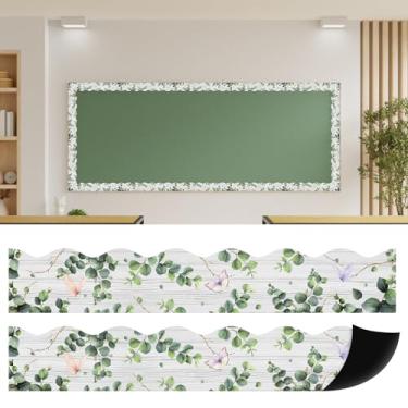 Imagem de 12 peças de borda magnética de avisos, bordas magnéticas de quadro de avisos de 30 x 5 cm, eucalipto, boêmio, para decoração de escritório, sala de aula