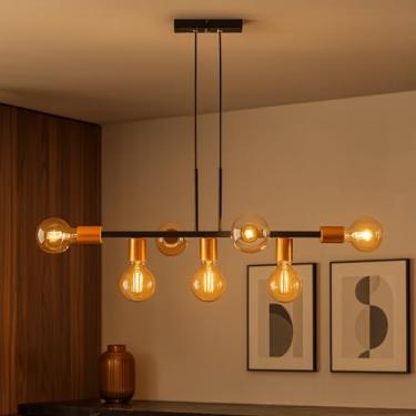 Imagem de Pendente Rubis 7 Lâmpadas 68cm Industrial (Preto/Dourado)