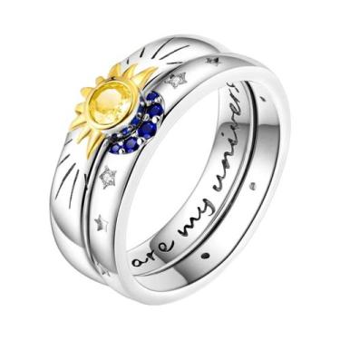 Imagem de Anel De Prata 925 Feminino Estrela Sol Borboleta Zircônia Joia De Noiv