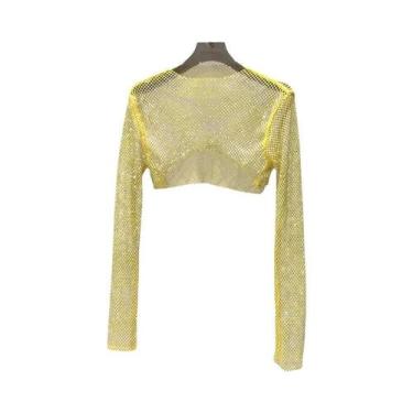 Imagem de Camiseta De Manga Longa Slim Fit Brilhante Com Decote Sexy Para Noite 