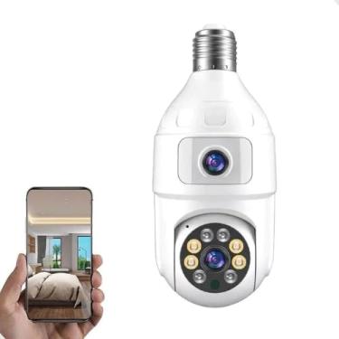 Imagem de Câmera de Segurança Wi-Fi 360° Tipo Lâmpada com Dupla Lente, Visão Noturna, Detecção de Movimento e Monitoramento por App