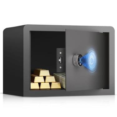 Imagem de AEGIS Cofre pequeno para casa, cofre biométrico de impressão digital de 3 metros cúbicos com trava digital, caixa de segurança de acesso rápido para dinheiro, joias, documentos (cinza)