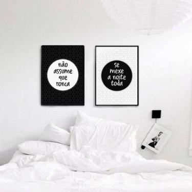 Imagem de Kit 2 Quadros Casal Ronca E Se Mexe 45X34Cm Preto