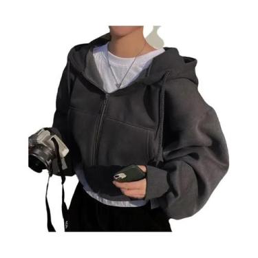 Imagem de Moletom Feminino Com Zíper E Capuz De Manga Longa, Top Cropped De Outo