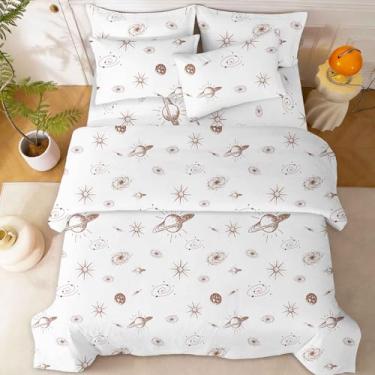 Imagem de SDY Roupa de cama Queen espacial de 7 peças para crianças, meninas, meninos, inclui edredom de galáxia, 1 lençol com elástico, 1 lençol de cima, 2 fronhas, 2 fronhas, cama em uma bolsa