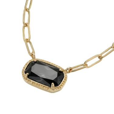 Imagem de DEPHINI Colar com pingente feminino – Colar com clipe de papel banhado a ouro 18 K com zircônia cúbica de corte esmeralda rosa – Presente moderno para ela, Small, Metal, Zircônia cúbica