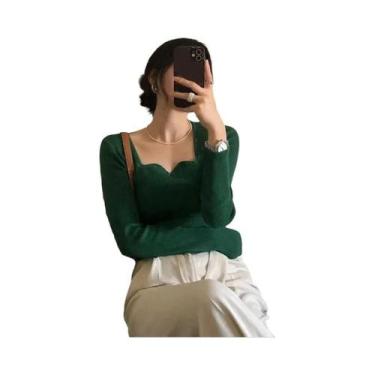 Imagem de Suéteres Femininos Vintage De Tricô Sólido, Ajuste Slim, Elegantes, Es