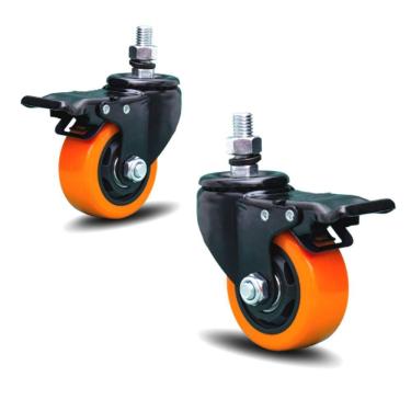 Imagem de 2 Rodizio Giratório 3 Pol. Com Espiga E Freio Rolamento