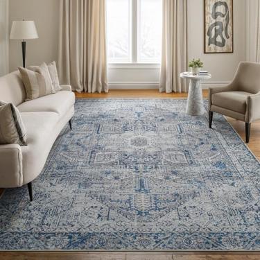 Imagem de Bloom Rugs Tapete lavável antiderrapante 1,8 m x 2,5 m - Tapete de área tradicional azul/cinza para sala de estar, quarto, sala de jantar e cozinha - Tamanho exato: 1,8 x 2,5 m