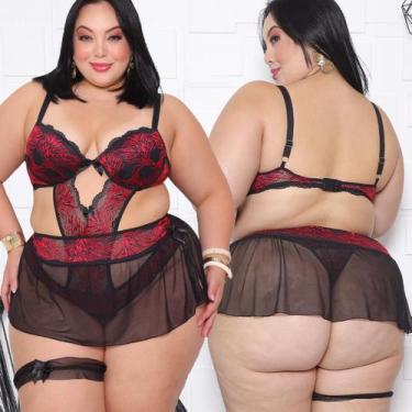 Imagem de Body Sedução Com Saia Plus Size Tamanho:52Cor:Preto - LIke4you, 52, Pr