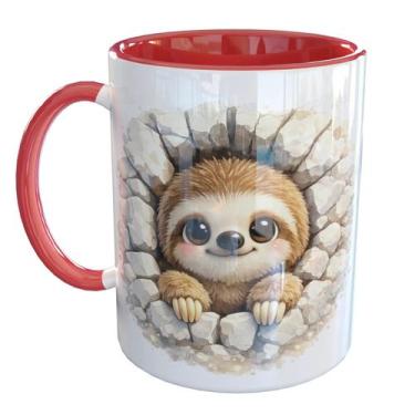 Imagem de Caneca Porcelana Bicho Preguica Cute - Pense Canecas, Vermelho