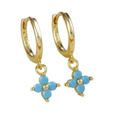 Imagem de Brincos De Argola Com Pingente De Flor De Zircônia Colorida Para Mulhe