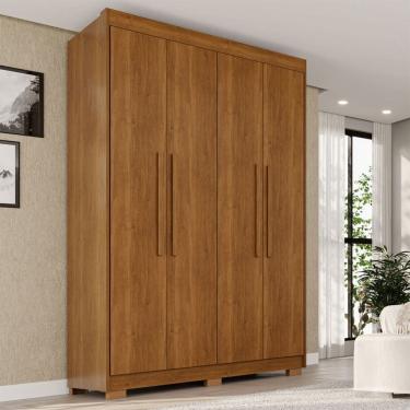 Imagem de Guarda-Roupa Solteiro Weather com Pés 4 Portas 3 Gavetas 100% Mdf Cinamomo - Pnr Móveis