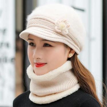 Imagem de Conjunto de Chapéu e Cachecol de Inverno Feminino - Malha Forrada com 