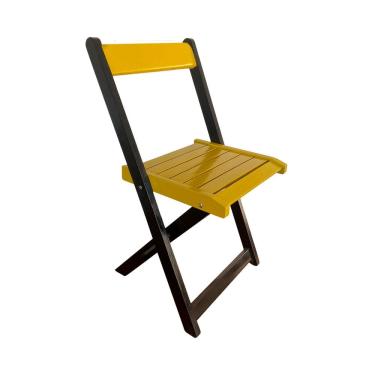 Imagem de Cadeira de Madeira Dobrável para Bar Restaurante Área Gourmet Design Moderno Prática Chic - Amarelo