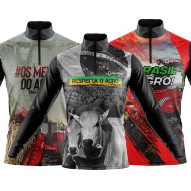 Imagem de Combo Kit 3 Camisas Masculinas Agro Manga Longa Zíper Proteção Uv Slim