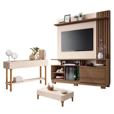 Imagem de Estante Home Theater Artheo Castanho Off White Com Mesa De Centro Liz 