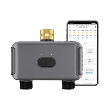 Imagem de Temporizador De Irrigação WiFi Para Jardim Externo Com 2 Saídas, Contr