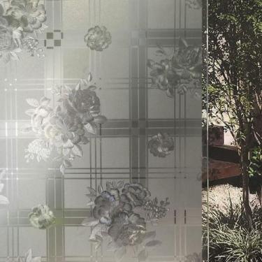 Imagem de Pelicula Adesiva Eletrostatica 3D para Porta de Vidro Flores e Quadrad