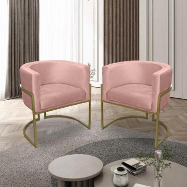 Imagem de Kit 02 Poltronas para Sala Decorativa Luna Base Ferro Dourado Veludo R