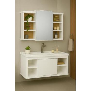 Imagem de Conjunto Gabinete Cuba Espelheira Para Banheiro Completo Com Nichos Po