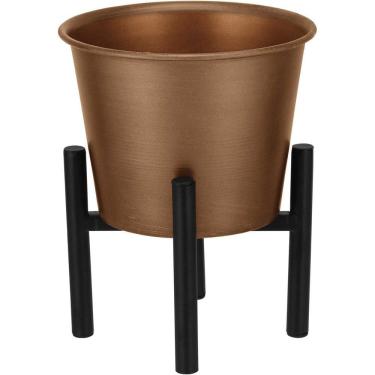 Imagem de CACHEPÔ VASO DECORATIVO PLANTA 19x15x15cm METAL COBRE COM SUPORTE OCTAVE
