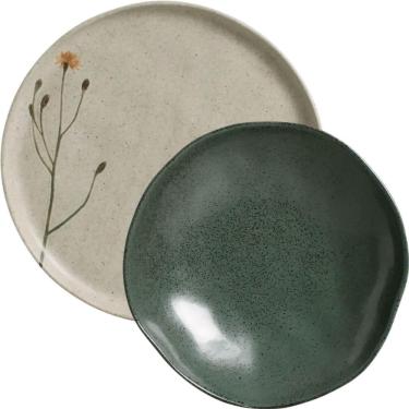 Imagem de Jogo de Pratos Rasos e Fundos 8 Peças Porto Brasil Cerâmica Stoneware Decorada