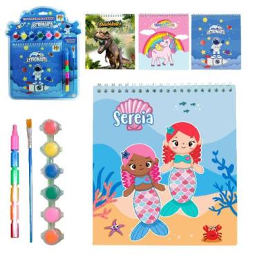 Imagem de Caderneta / bloco para pintura com desenhos + 6 tintas + 6 giz de cera