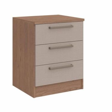 Imagem de Mesa de Cabeceira Modulada Requinte com 3 Gavetas - Macadâmia/Duna Lin