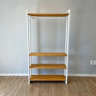 Imagem de Arara de Roupas Linea Ample sem Porta sem Gavetas Madeira Pinus 100CM Nozes e Branco Artfactory Design 100CM
