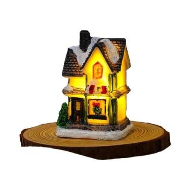Imagem de Mini Casa De Natal Em Resina Com Luzes LED, Figurinha De Vila Natalina