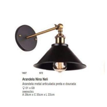 Imagem de Adn+ Arandela Nina Neli Preta C/dourado P/1 Lamp G9 - Adn+ iluminação