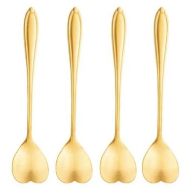 Imagem de Conj 4 Colheres Chá Aço Inox Heart Dourado 28299 - Wolff