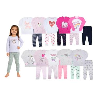 Imagem de Kit 2 Pijamas Menina Ribana 100% Algodão Tam 01 a 04 Sortido - Caramel