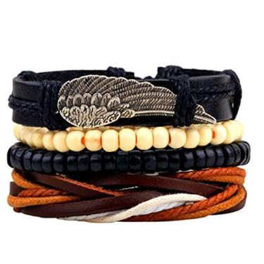 Imagem de PULSEIRA DE COURO ASAS DE ANJO UNISSEX AJUSTAVEL TRANÇADA JOGO DE 4 PULSEIRAS