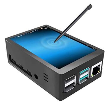 Imagem de JUN-ELECTRON Tela sensível ao toque Raspberry Pi 4 com capa, tela sensível ao toque de 3,5 polegadas com ventilador, monitor TFT LCD de 320 x 480