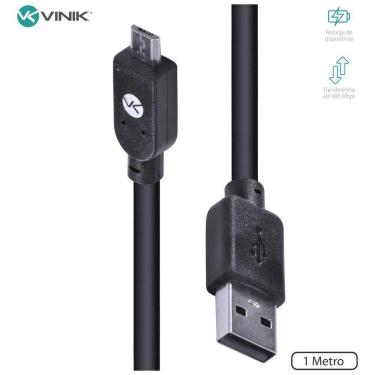 Imagem de Cabo Usb X Micro Usb B 2.0 5 Pinos 1 Metro Preto - Musb-1