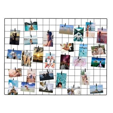 Imagem de Memory Board Painel de Fotos Tela Aramada 60x80 Preto + Prendedores e Clipes