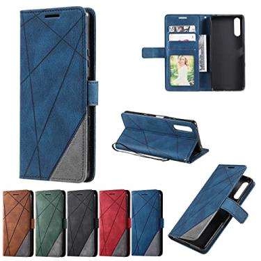 Imagem de Capa de celular flip capa carteira para Sony Xperia 10 III, capa flip de couro PU com porta-cartões [capa interna de TPU à prova de choque] capa de telefone, capa protetora (cor: azul)