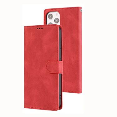 Imagem de YINGDAFENG Capa carteira para iPhone 14 Promax, capa flip de couro PU magnético com compartimentos para cartão suporte de visualização e proteção da câmera à prova de choque, capa interna de TPU (poliuretano termoplástico) vermelha