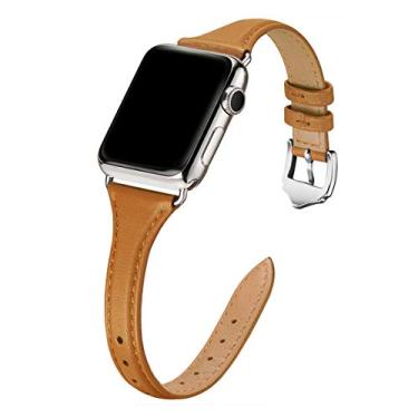 Imagem de WFEAGL Pulseira feminina de couro para Apple Watch SE 3 2 1, séries 11, 10, 9, 8, 7, 6, 5, 4, 3, 2 e 1 de 41 mm, 40 mm, 38 mm e 42 mm (série 11 10, 8, 7, 6, 5, 4, 3, 2 e 1 de 41 mm, 40 mm, 38 mm e 42