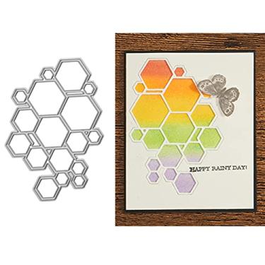 Imagem de Moldura hexagonal de treliça de metal, recortes hexagonais de corte de fundo oco de corte de matrizes estêncis para DIY scrapbooking foto decorativa em relevo matrizes de papel para fazer scrapbooking