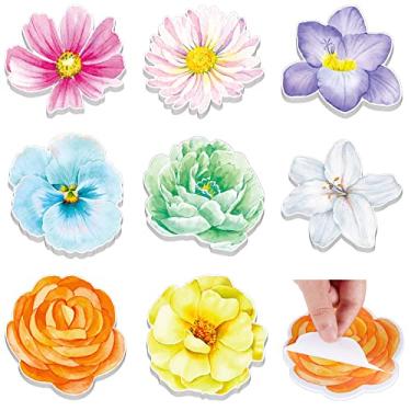 Imagem de 8 pacotes de flores em aquarela notas adesivas 8,2 x 8,2 polegadas poste notas autoadesivas almofadas autoadesivas flores de verão almofadas de notas de papel autoadesivas para lembretes estudar escola escritório casa caderno suprimentos