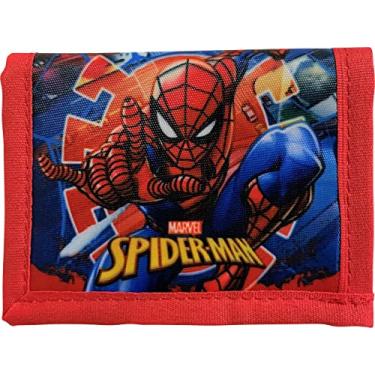 Imagem de Carteira dobrável para meninos Homem-Aranha com bolso com zíper, Azul e vermelho