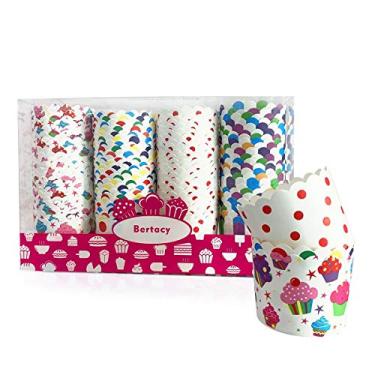 Imagem de Bertacy – Pacote com 100 embalagens descartáveis de papel grande para bolos e cupcakes, muffins, decoração de festa de aniversário