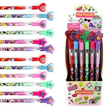Imagem de TINYMILLS 24 peças de lápis empilháveis de várias pontas com borracha para festas de aniversário, carnaval, brindes de carnaval, brindes de sala de aula, presente de aniversário para meninas