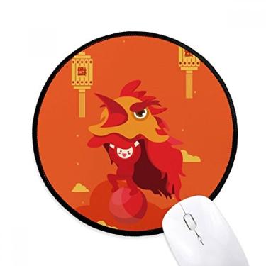 Imagem de Lanterna vermelha leão dança China Town mousepad desktop escritório tapete redondo para computador