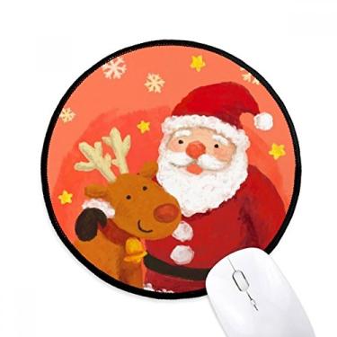 Imagem de Tapete de mouse de Natal Papai Noel floco de neve festival de alce desktop escritório tapete redondo para computador