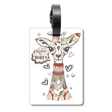 Imagem de Girafa Desenho Animado Animal Colorido Mala Etiqueta Bagagem Cartão Pendurado Etiqueta Scutcheon, Multicolorido.